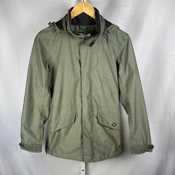 REI Elements Long Sleeve Hooded Rain Winter Coat Green Ladies Size Small - Picture 1 of 11